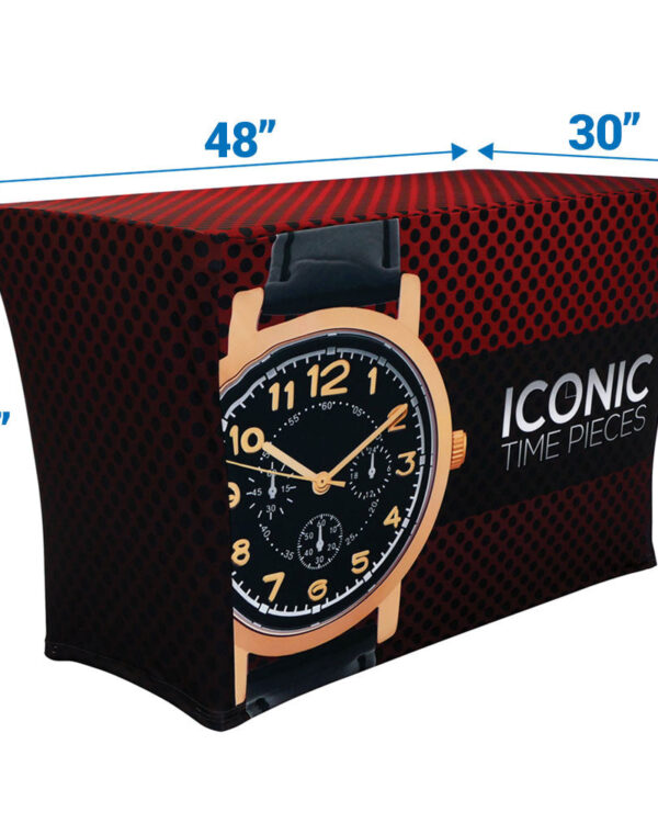4′ Stretch Table Throw Full Color 4-sided with Custom Dye-Sub Print (30″ Depth)