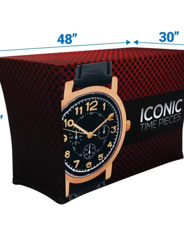 4′ Stretch Table Throw Full Color 3-sided with Custom Dye-Sub Print (30″ Depth)